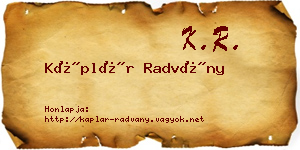 Káplár Radvány névjegykártya